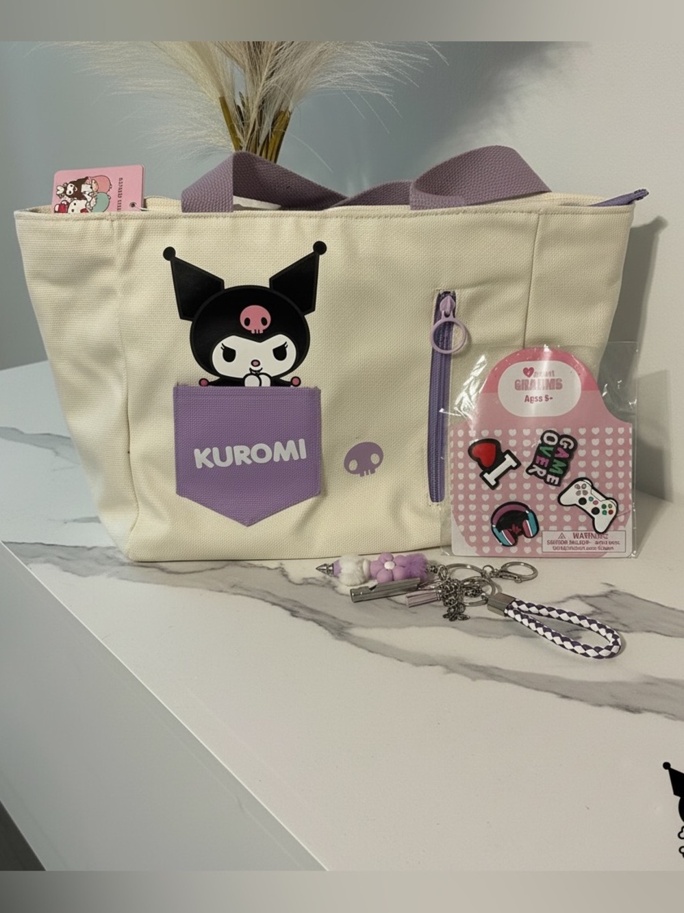 NWT Kuromi tote bag bundle ( tote, keychain and charms)